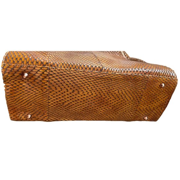NWT'S La Gioe di Toscana by Sharon Gioe Orange Reptile Leather Brass Handbag - Picture 3 of 6